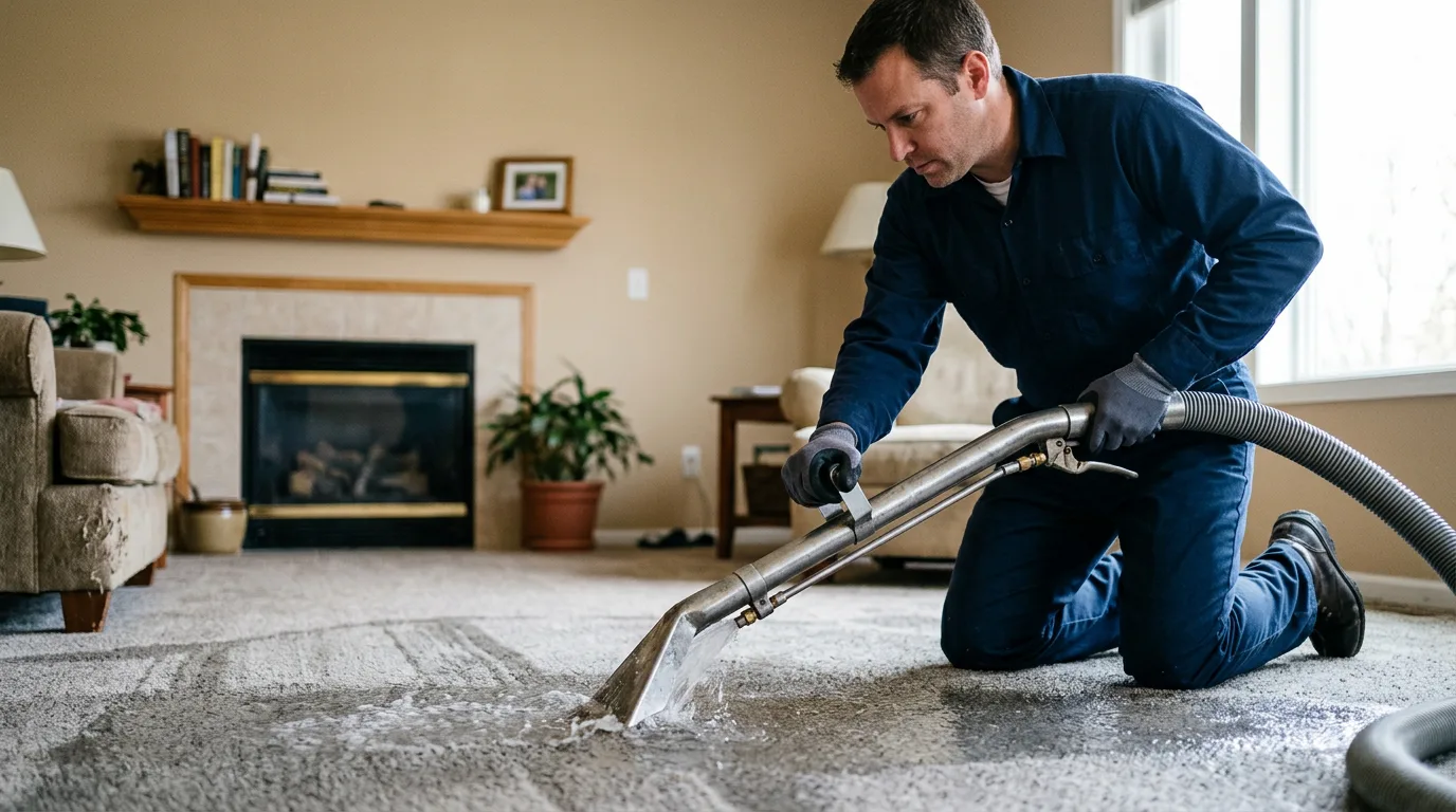 Water damage restoration technician working near Hagerstown, IN